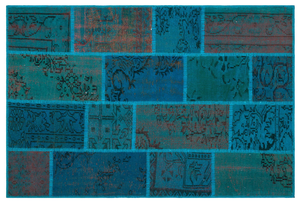 Turquoise  Over Dyed Patchwork Unique Rug 3&#39;11&#39;&#39; x 5&#39;11&#39;&#39; ft 120 x 180 cm