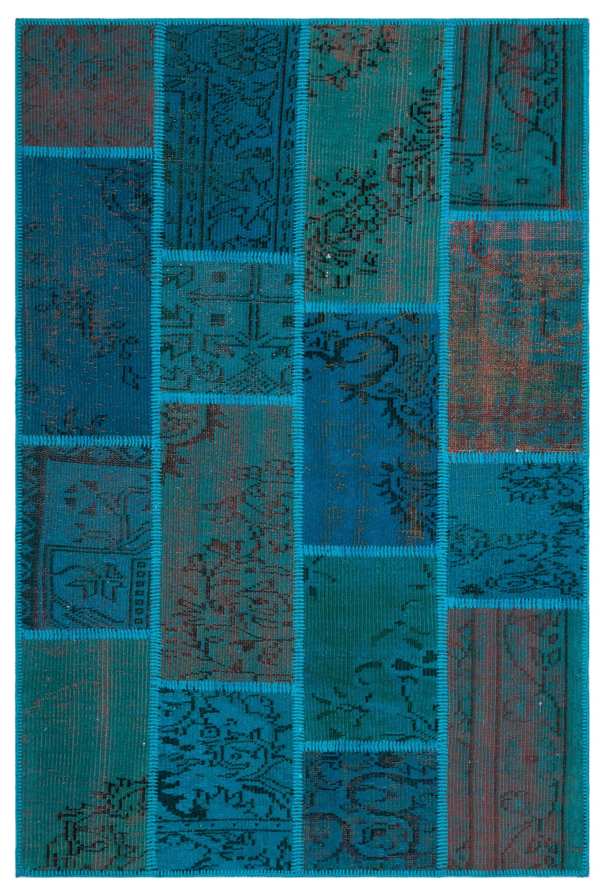 Turquoise  Over Dyed Patchwork Unique Rug 3&#39;11&#39;&#39; x 5&#39;11&#39;&#39; ft 120 x 180 cm