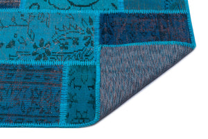 Turquoise  Over Dyed Patchwork Unique Rug 3'11'' x 5'11'' ft 120 x 180 cm