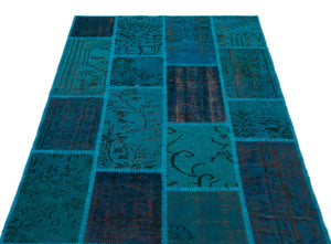 Turquoise  Over Dyed Patchwork Unique Rug 3'11'' x 5'11'' ft 120 x 180 cm