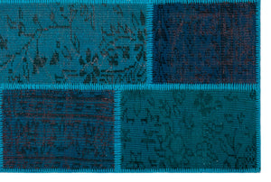 Turquoise  Over Dyed Patchwork Unique Rug 3'11'' x 5'11'' ft 120 x 180 cm