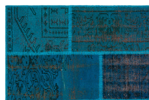 Turquoise  Over Dyed Patchwork Unique Rug 3'11'' x 5'11'' ft 120 x 180 cm