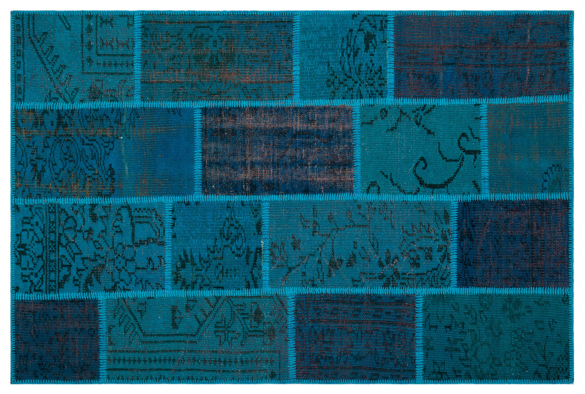 Turquoise  Over Dyed Patchwork Unique Rug 3&#39;11&#39;&#39; x 5&#39;11&#39;&#39; ft 120 x 180 cm