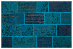 Turquoise  Over Dyed Patchwork Unique Rug 3'11'' x 5'11'' ft 120 x 180 cm