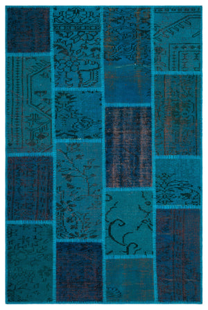 Turquoise  Over Dyed Patchwork Unique Rug 3'11'' x 5'11'' ft 120 x 180 cm