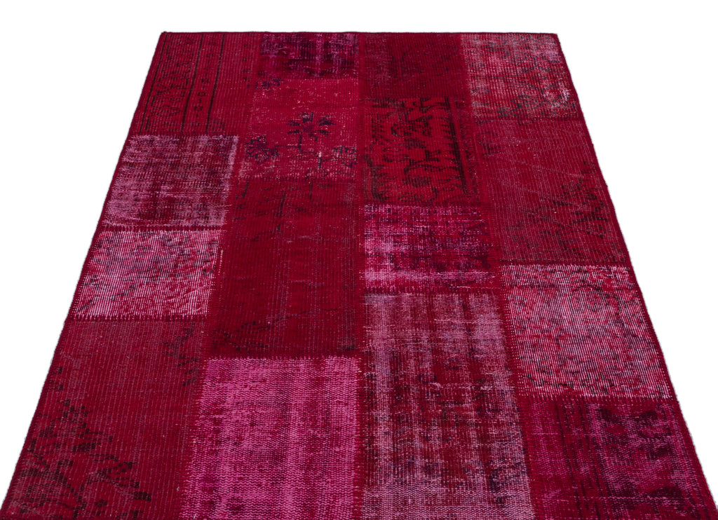 Red Over Dyed Patchwork Unique Rug 3'11'' x 5'11'' ft 120 x 180 cm