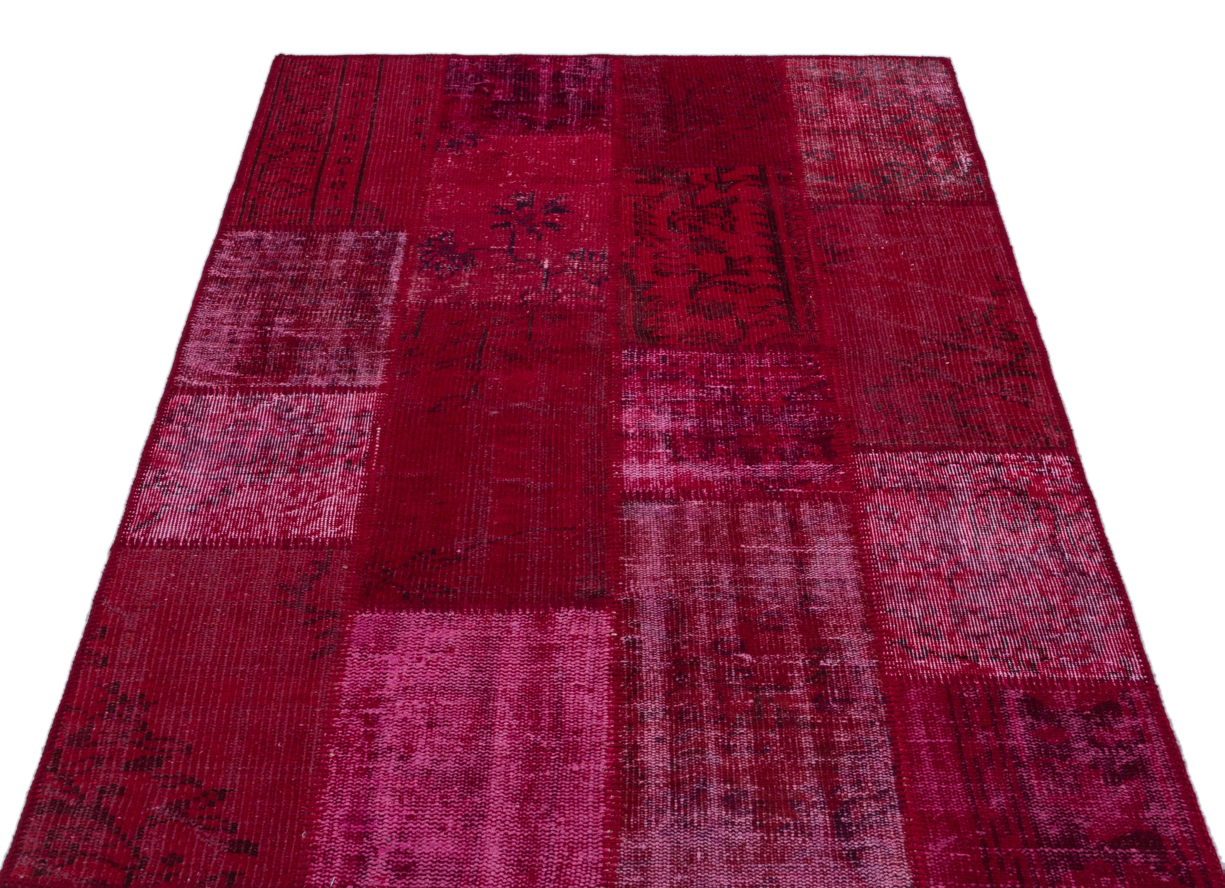 Red Over Dyed Patchwork Unique Rug 3'11'' x 5'11'' ft 120 x 180 cm