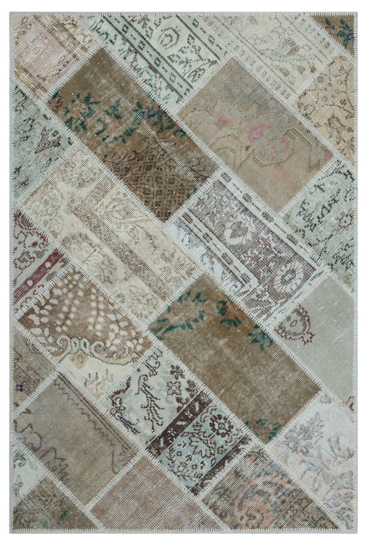 Beige Over Dyed Patchwork Unique Rug 3&#39;11&#39;&#39; x 5&#39;11&#39;&#39; ft 120 x 180 cm