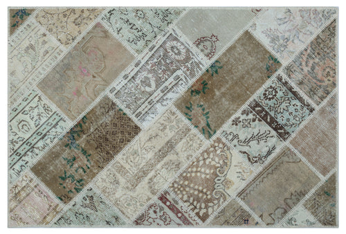 Beige Over Dyed Patchwork Unique Rug 3'11'' x 5'11'' ft 120 x 180 cm
