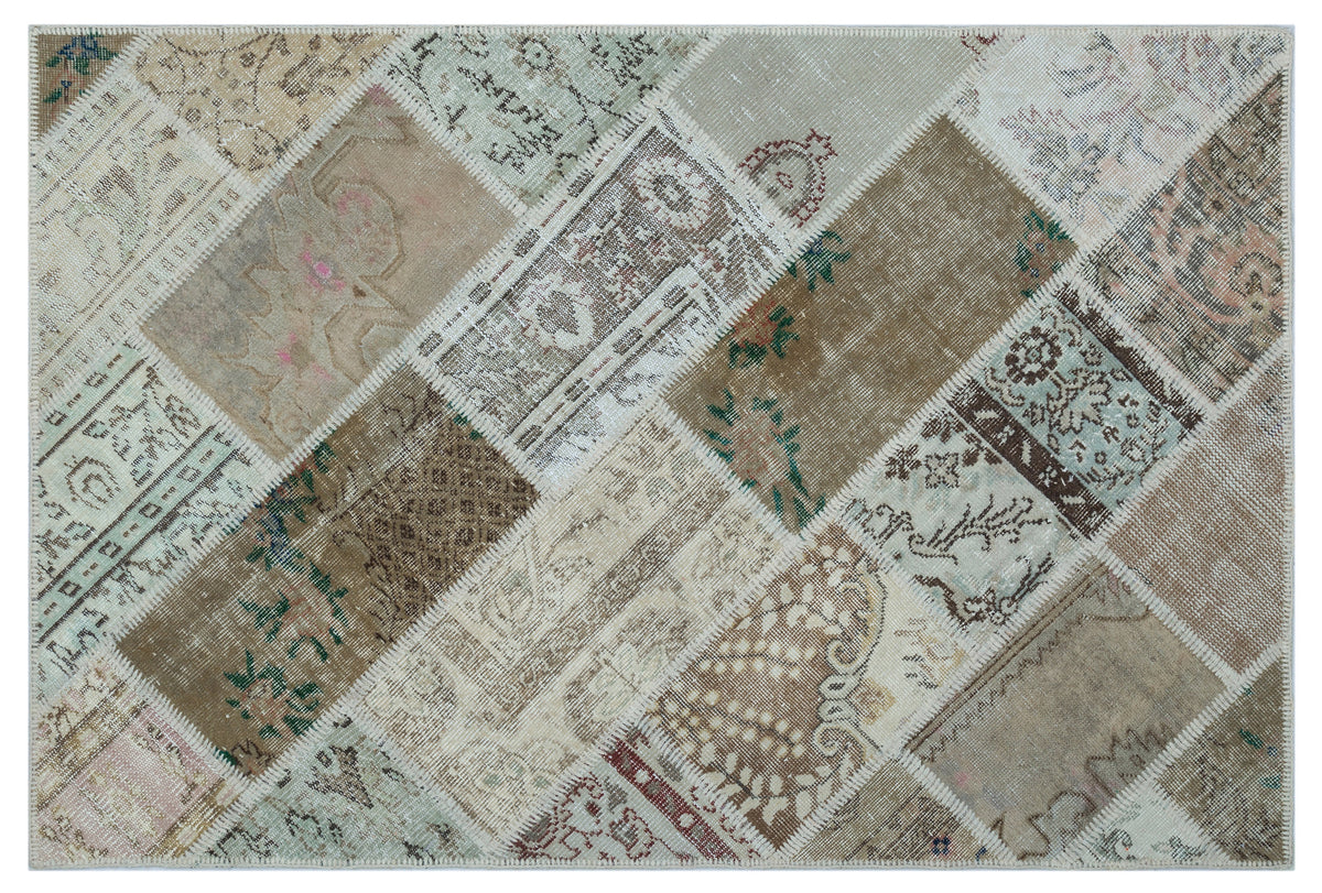 Beige Over Dyed Patchwork Unique Rug 3&#39;11&#39;&#39; x 5&#39;11&#39;&#39; ft 120 x 180 cm