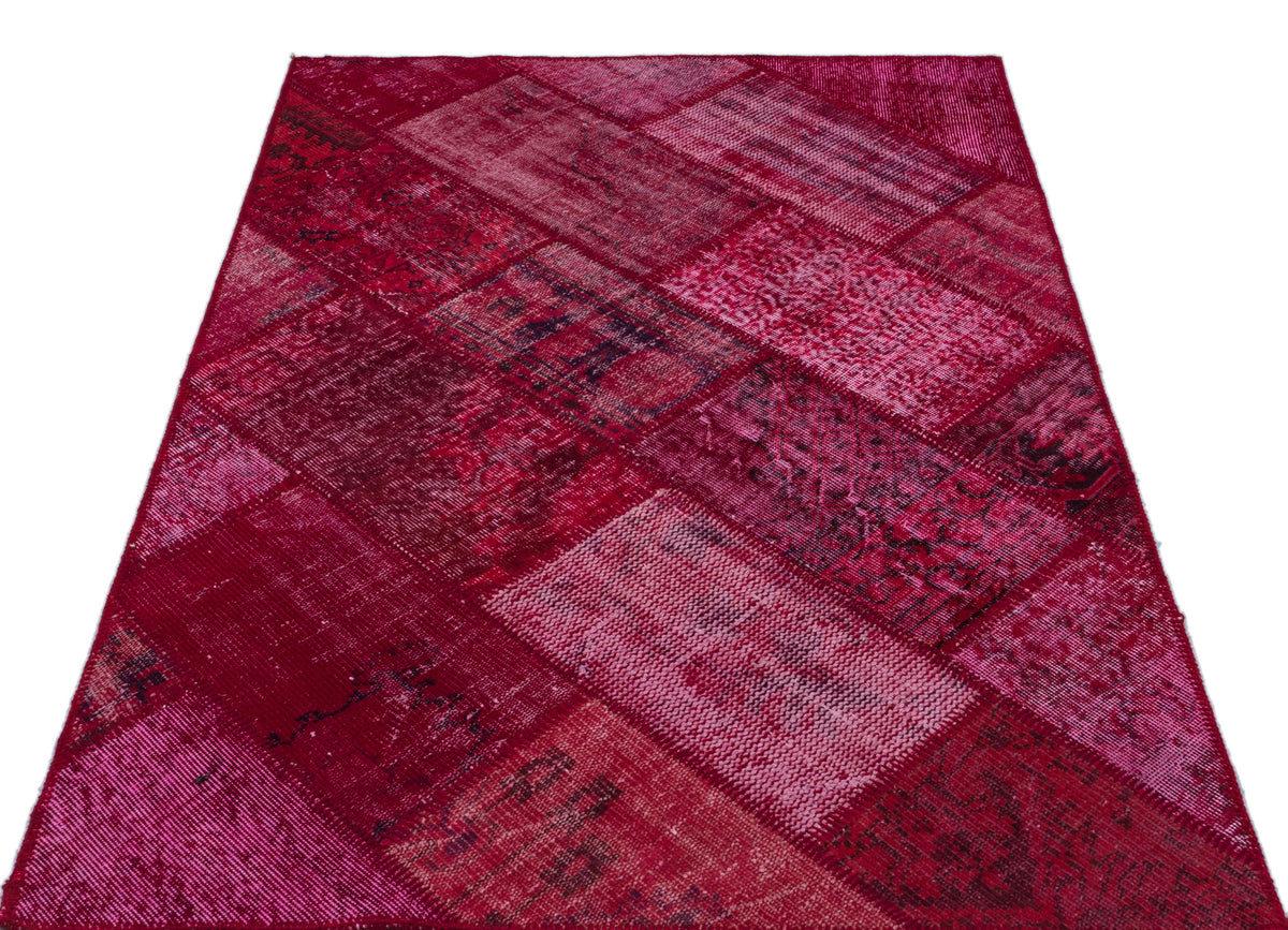Red Over Dyed Patchwork Unique Rug 3&#39;11&#39;&#39; x 5&#39;11&#39;&#39; ft 120 x 180 cm
