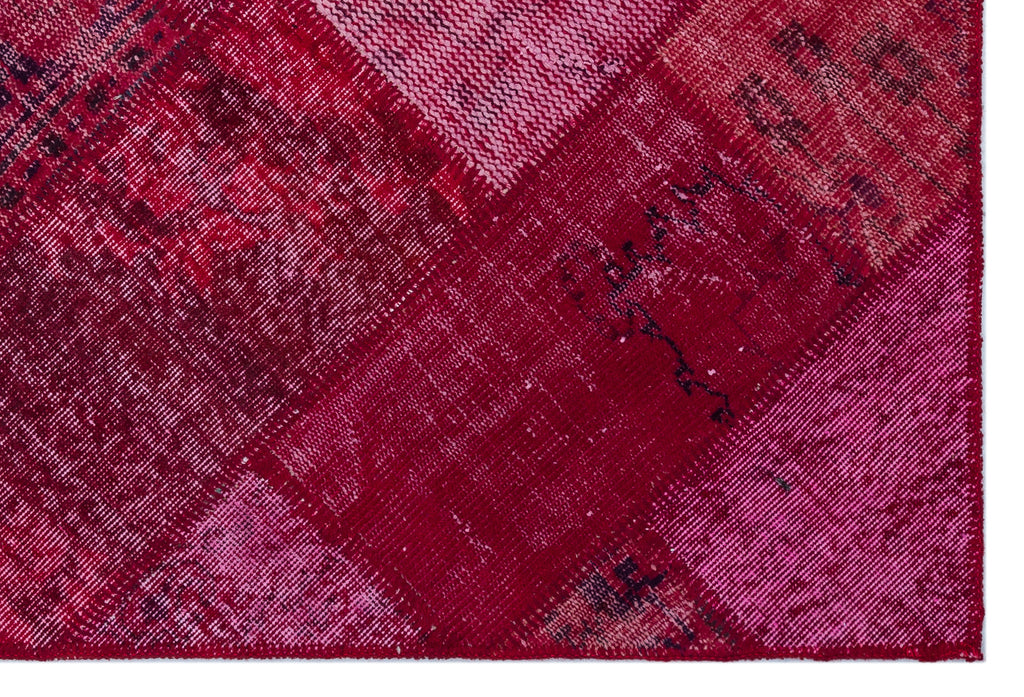 Red Over Dyed Patchwork Unique Rug 3'11'' x 5'11'' ft 120 x 180 cm