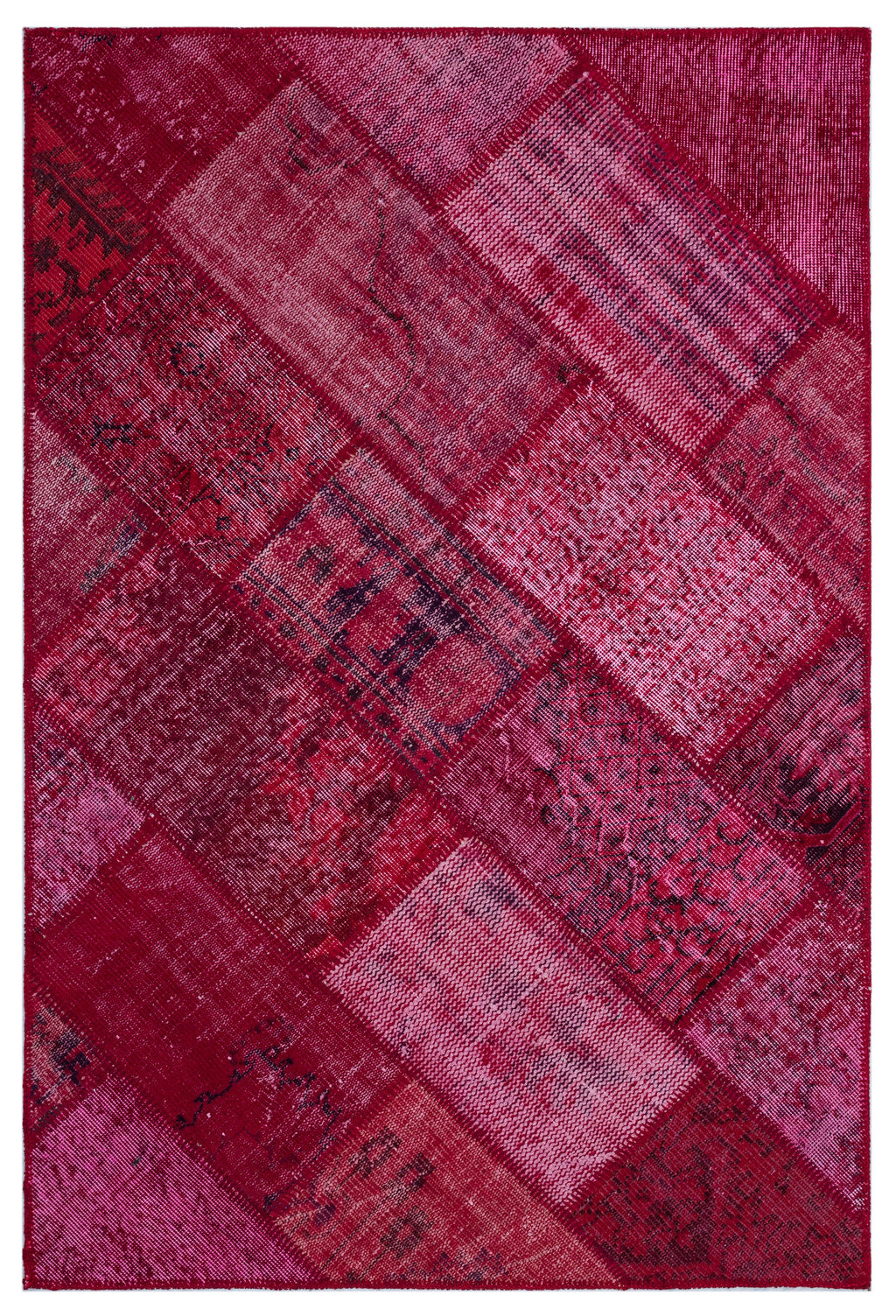Red Over Dyed Patchwork Unique Rug 3'11'' x 5'11'' ft 120 x 180 cm