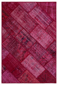 Red Over Dyed Patchwork Unique Rug 3'11'' x 5'11'' ft 120 x 180 cm