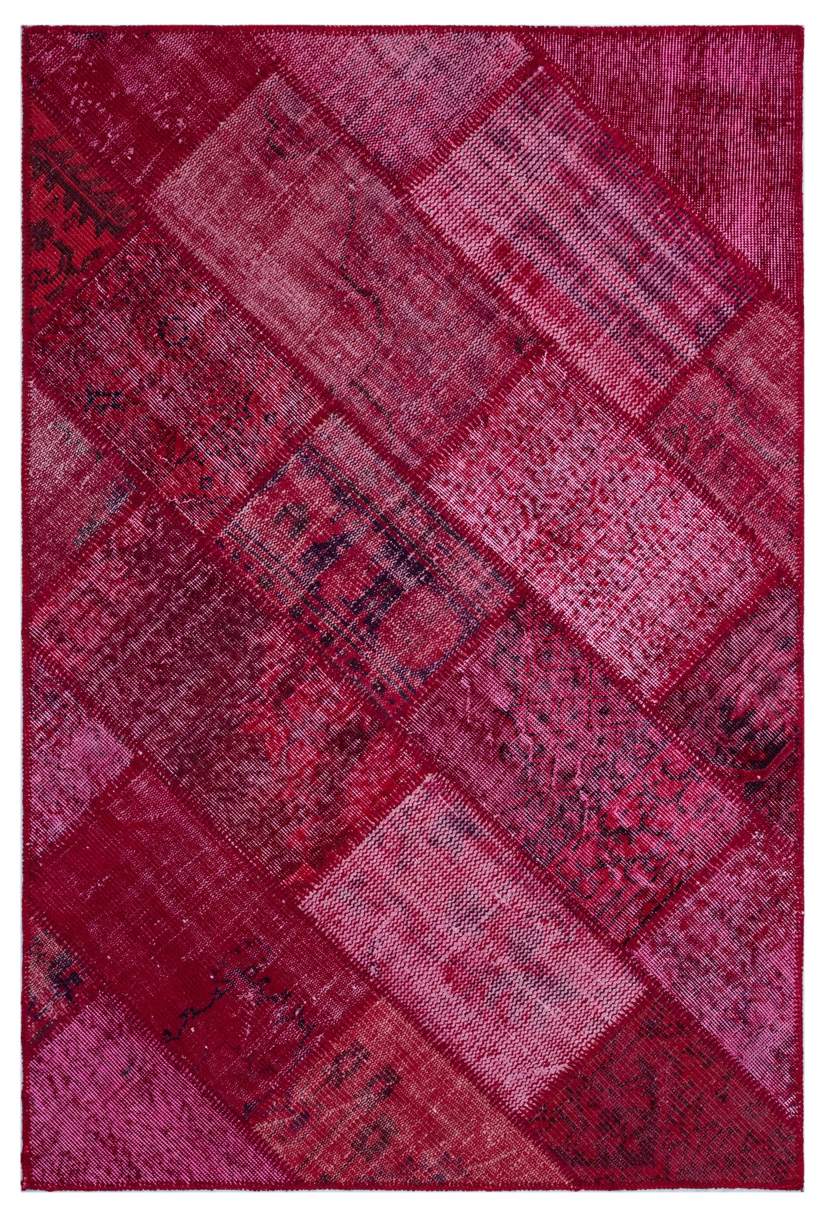 Red Over Dyed Patchwork Unique Rug 3'11'' x 5'11'' ft 120 x 180 cm