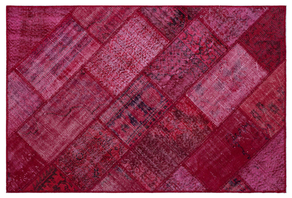 Red Over Dyed Patchwork Unique Rug 3'11'' x 5'11'' ft 120 x 180 cm