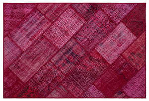 Red Over Dyed Patchwork Unique Rug 3'11'' x 5'11'' ft 120 x 180 cm