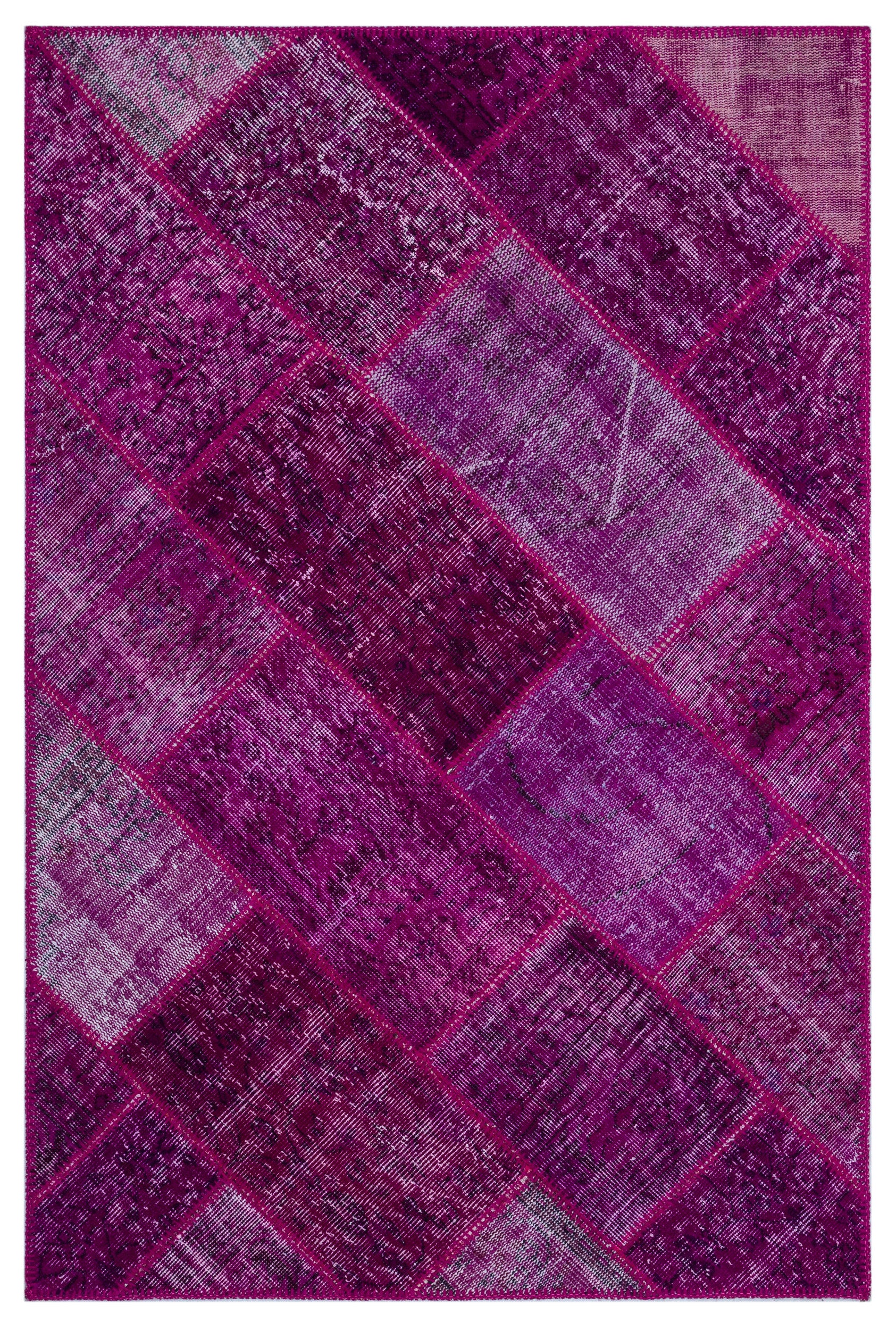 Fuchsia Over Dyed Patchwork Unique Rug 3'11'' x 5'11'' ft 120 x 180 cm