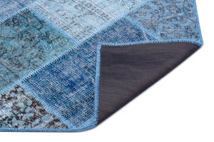 Blue Over Dyed Patchwork Unique Rug 3'11'' x 5'11'' ft 120 x 180 cm