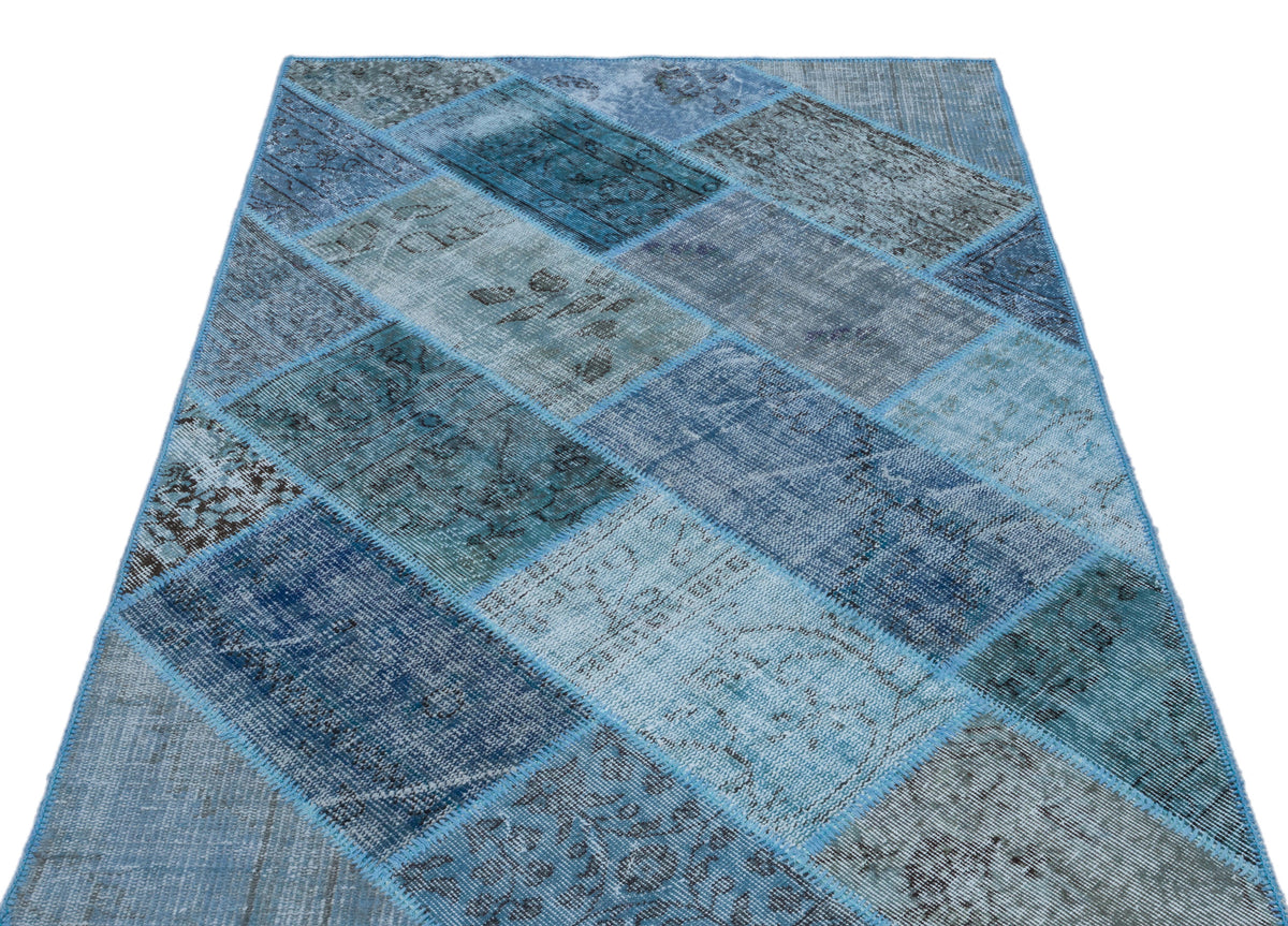 Blue Over Dyed Patchwork Unique Rug 3&#39;11&#39;&#39; x 5&#39;11&#39;&#39; ft 120 x 180 cm