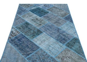 Blue Over Dyed Patchwork Unique Rug 3'11'' x 5'11'' ft 120 x 180 cm