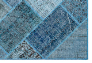 Blue Over Dyed Patchwork Unique Rug 3'11'' x 5'11'' ft 120 x 180 cm