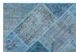 Blue Over Dyed Patchwork Unique Rug 3'11'' x 5'11'' ft 120 x 180 cm