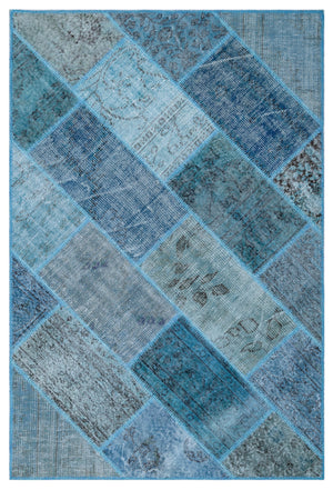 Blue Over Dyed Patchwork Unique Rug 3'11'' x 5'11'' ft 120 x 180 cm