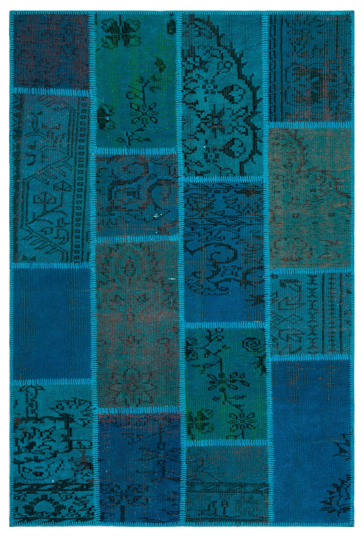 Turquoise  Over Dyed Patchwork Unique Rug 3&#39;11&#39;&#39; x 5&#39;11&#39;&#39; ft 120 x 180 cm