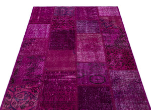 Fuchsia Over Dyed Patchwork Unique Rug 3'11'' x 5'11'' ft 120 x 180 cm