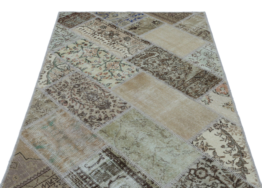 Beige Over Dyed Patchwork Unique Rug 3'11'' x 5'11'' ft 120 x 180 cm