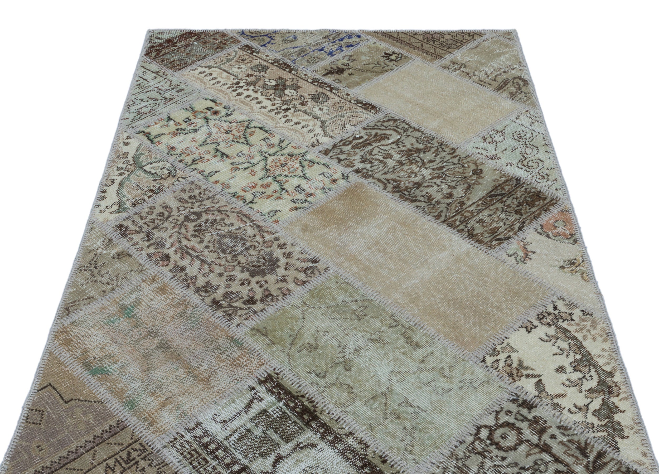 Beige Over Dyed Patchwork Unique Rug 3'11'' x 5'11'' ft 120 x 180 cm