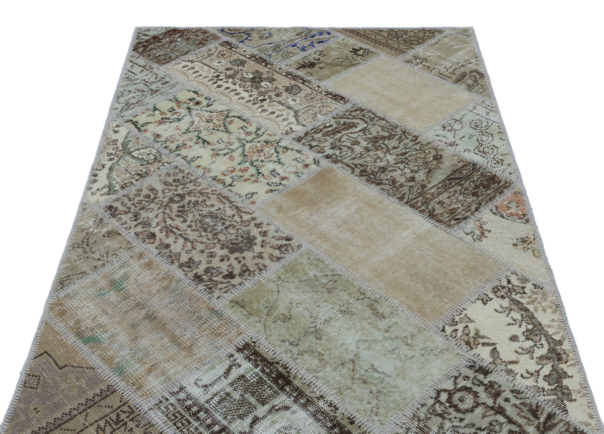 Beige Over Dyed Patchwork Unique Rug 3&#39;11&#39;&#39; x 5&#39;11&#39;&#39; ft 120 x 180 cm
