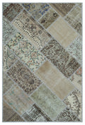 Beige Over Dyed Patchwork Unique Rug 3'11'' x 5'11'' ft 120 x 180 cm