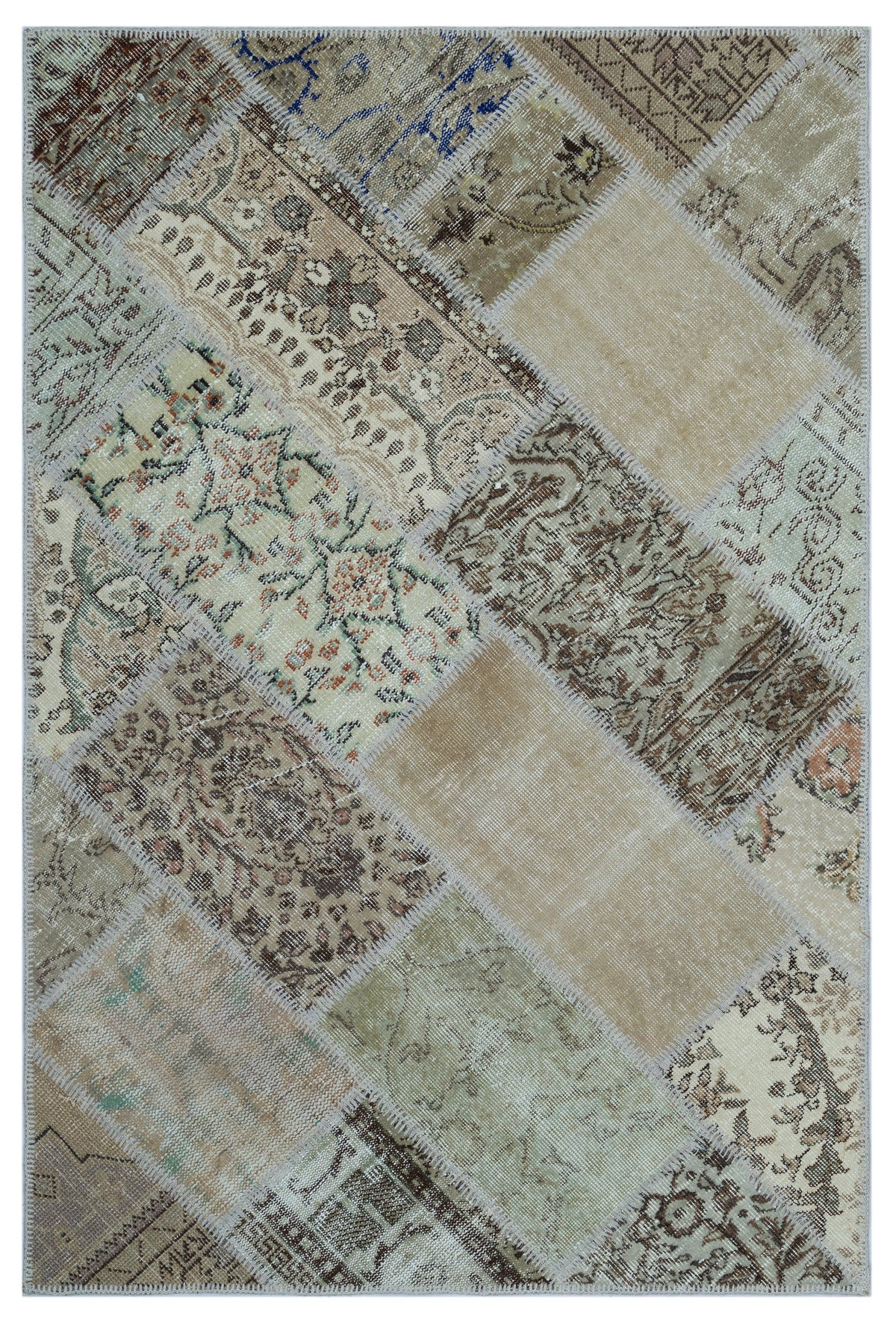 Beige Over Dyed Patchwork Unique Rug 3&#39;11&#39;&#39; x 5&#39;11&#39;&#39; ft 120 x 180 cm