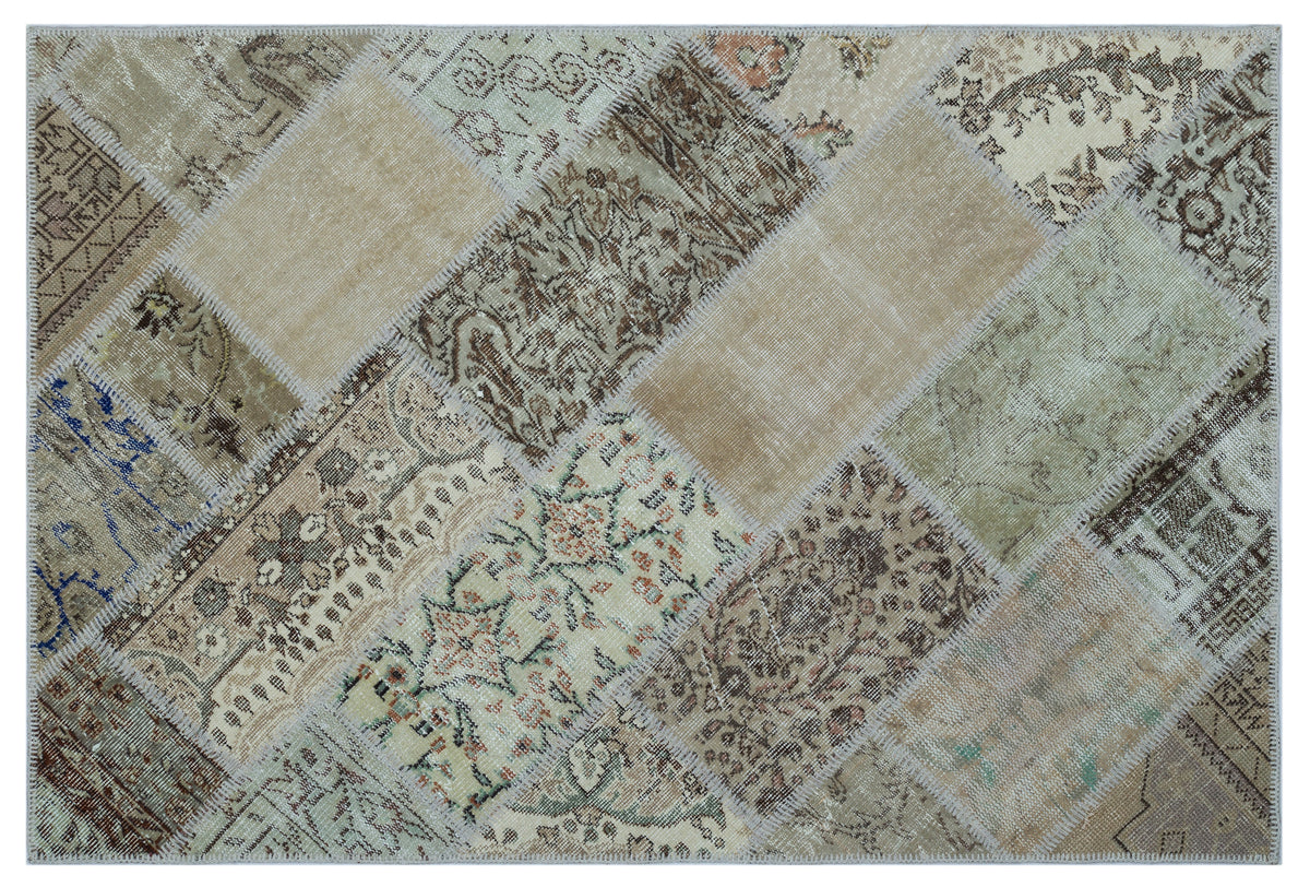 Beige Over Dyed Patchwork Unique Rug 3&#39;11&#39;&#39; x 5&#39;11&#39;&#39; ft 120 x 180 cm