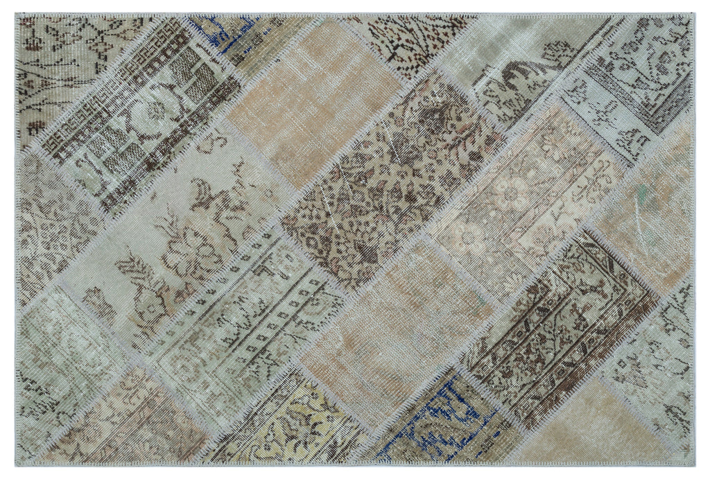 Beige Over Dyed Patchwork Unique Rug 3'11'' x 5'11'' ft 120 x 180 cm