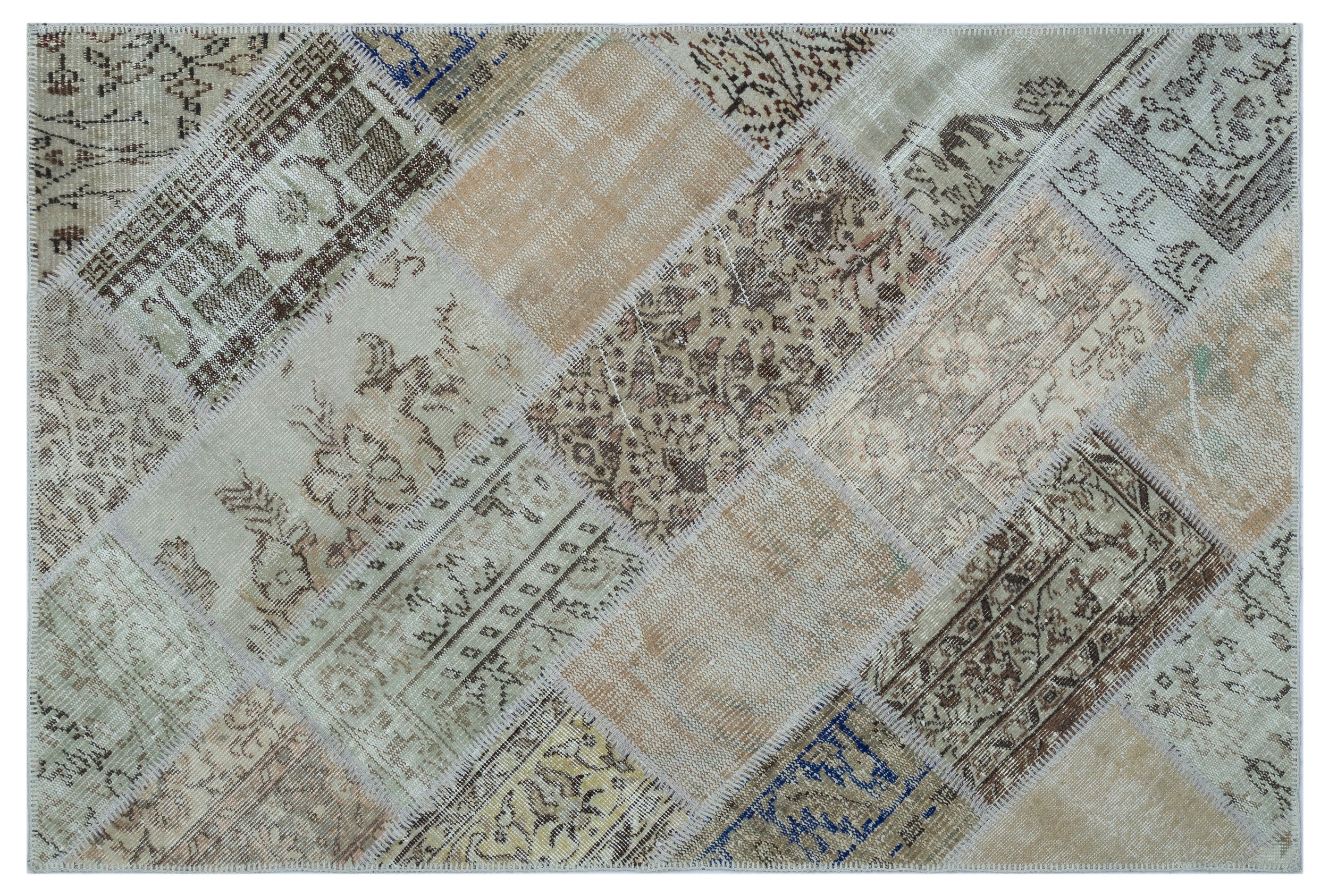 Beige Over Dyed Patchwork Unique Rug 3'11'' x 5'11'' ft 120 x 180 cm