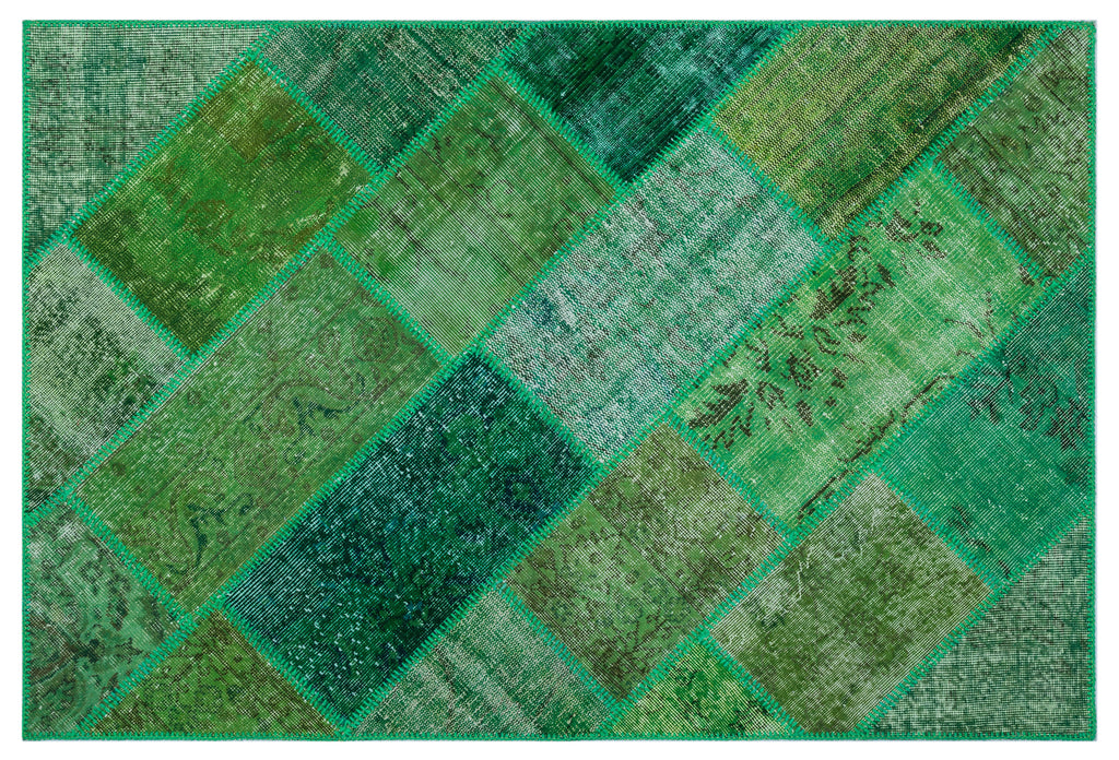 Green Over Dyed Patchwork Unique Rug 3'11'' x 5'11'' ft 120 x 180 cm