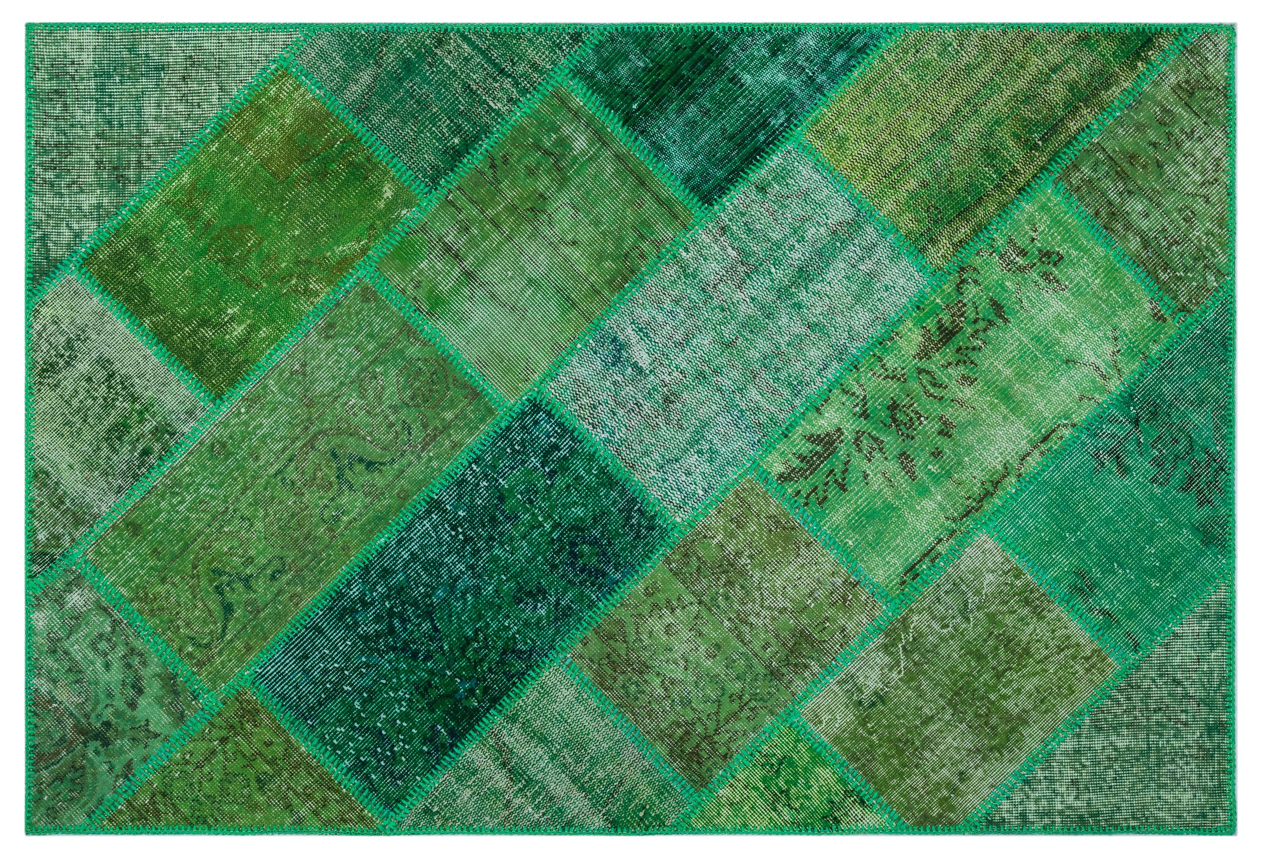 Green Over Dyed Patchwork Unique Rug 3'11'' x 5'11'' ft 120 x 180 cm