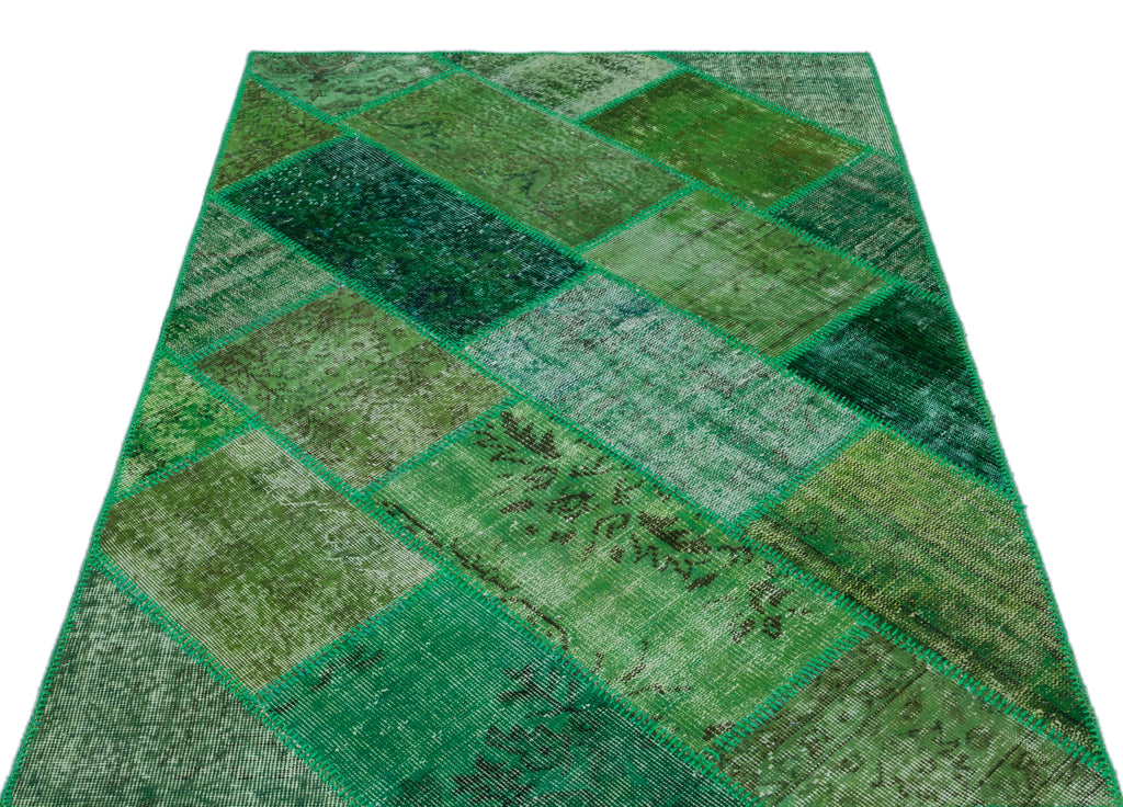 Green Over Dyed Patchwork Unique Rug 3'11'' x 5'11'' ft 120 x 180 cm
