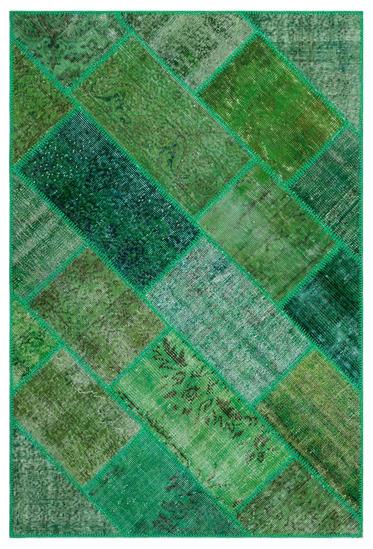 Green Over Dyed Patchwork Unique Rug 3&#39;11&#39;&#39; x 5&#39;11&#39;&#39; ft 120 x 180 cm