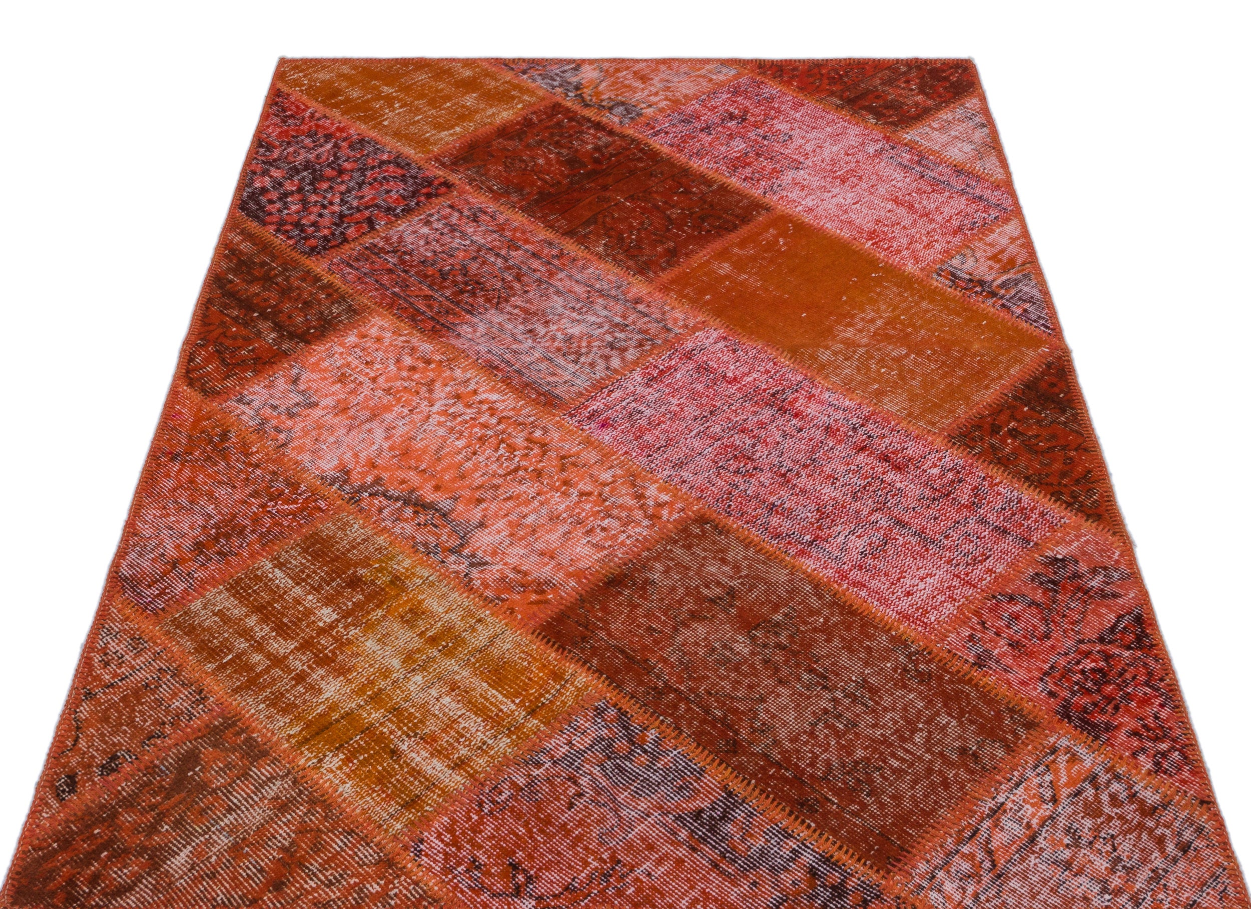 Red Over Dyed Patchwork Unique Rug 3'11'' x 5'11'' ft 120 x 180 cm