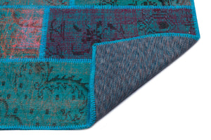 Turquoise  Over Dyed Patchwork Unique Rug 3'11'' x 5'11'' ft 120 x 180 cm