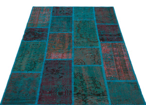 Turquoise  Over Dyed Patchwork Unique Rug 3'11'' x 5'11'' ft 120 x 180 cm