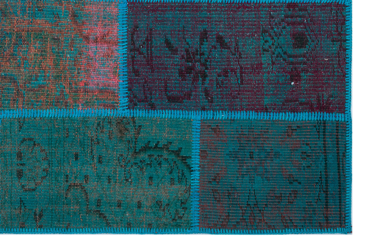 Turquoise  Over Dyed Patchwork Unique Rug 3&#39;11&#39;&#39; x 5&#39;11&#39;&#39; ft 120 x 180 cm