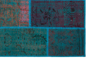 Turquoise  Over Dyed Patchwork Unique Rug 3'11'' x 5'11'' ft 120 x 180 cm