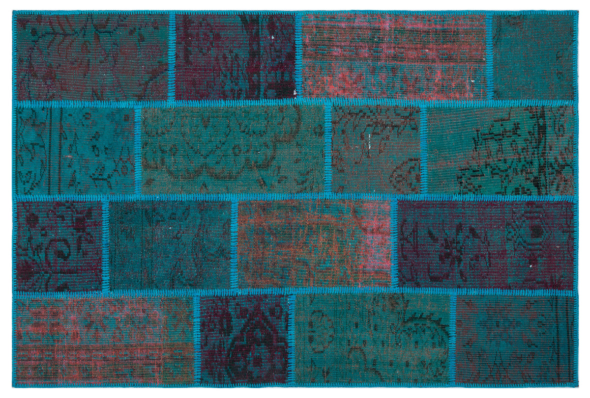 Turquoise  Over Dyed Patchwork Unique Rug 3&#39;11&#39;&#39; x 5&#39;11&#39;&#39; ft 120 x 180 cm