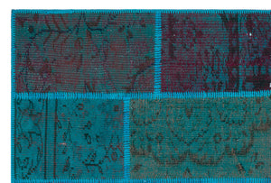 Turquoise  Over Dyed Patchwork Unique Rug 3'11'' x 5'11'' ft 120 x 180 cm