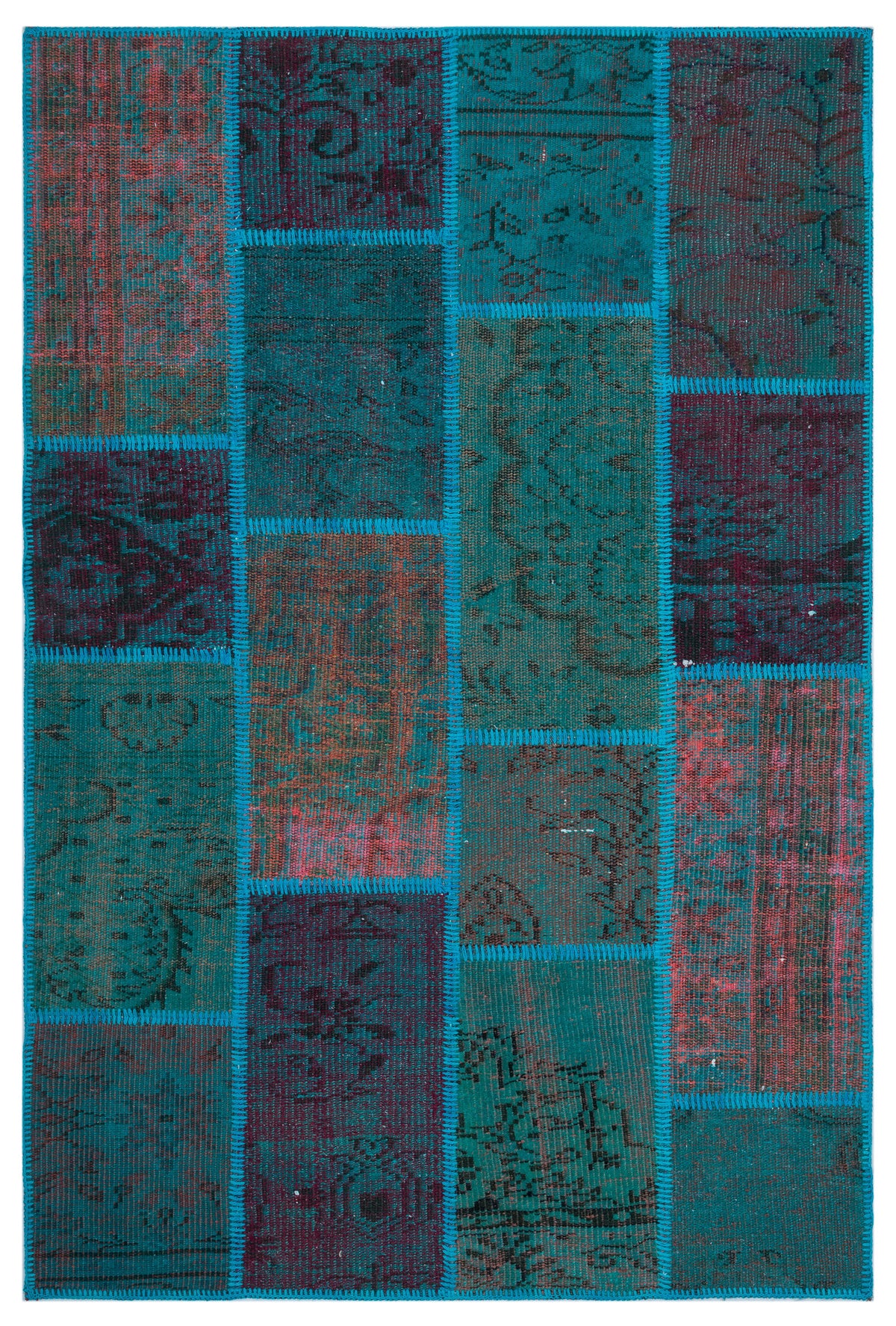 Turquoise  Over Dyed Patchwork Unique Rug 3&#39;11&#39;&#39; x 5&#39;11&#39;&#39; ft 120 x 180 cm